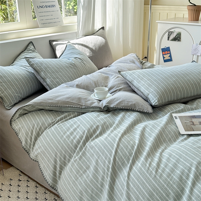 91家纺网 家纺一手货源 找家纺 （总）晚依家纺 2025新款A类全棉色织水洗棉被套单件格子条纹四件套学生宿舍被罩三件套定制定做