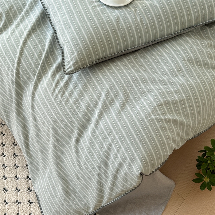 91家纺网 家纺一手货源 找家纺 （总）晚依家纺 2025新款A类全棉色织水洗棉被套单件格子条纹四件套学生宿舍被罩三件套定制定做