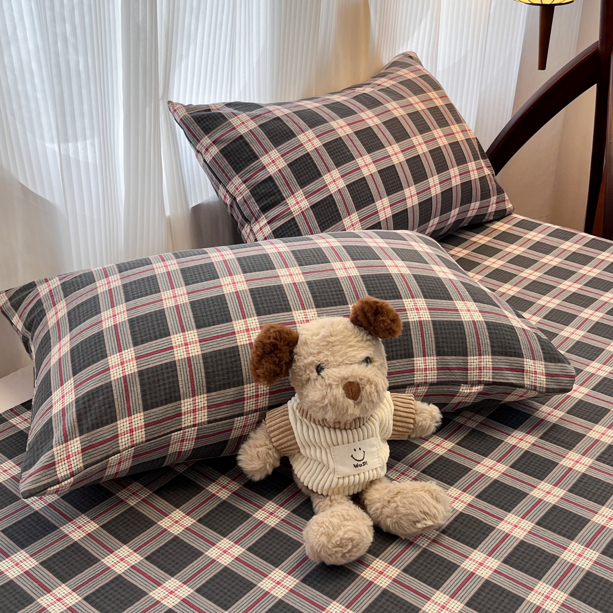 91家纺网 家纺一手货源 找家纺 （总）韩巢家纺 2025新款复古风格子双层纱单枕套