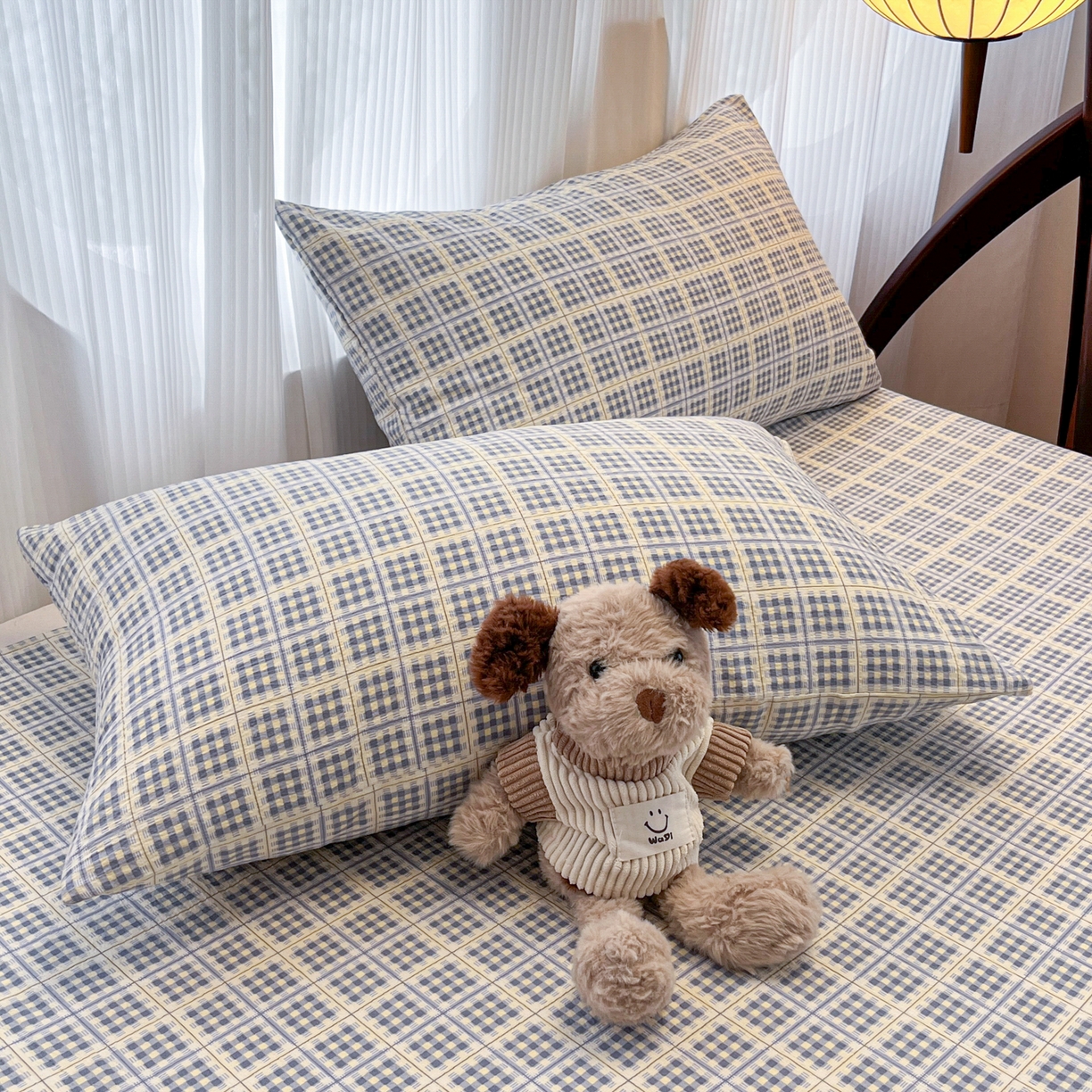 91家纺网 家纺一手货源 找家纺 韩巢家纺 2025新款复古风格子双层纱单枕套 银河