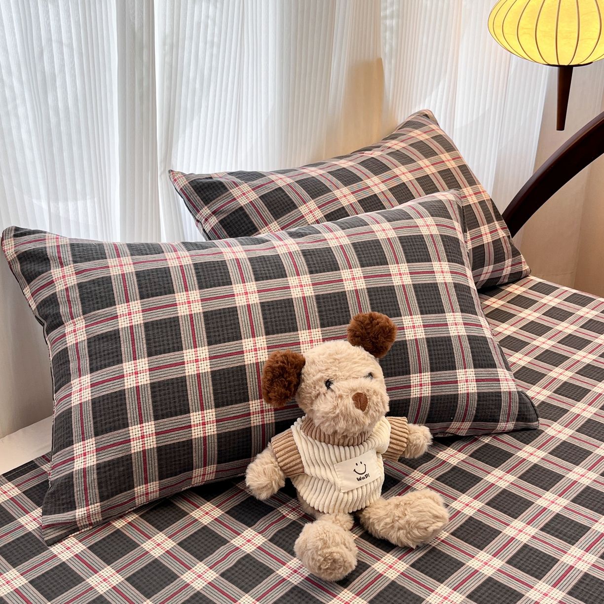 91家纺网 家纺一手货源 找家纺 （总）韩巢家纺 2025新款复古风格子双层纱单枕套