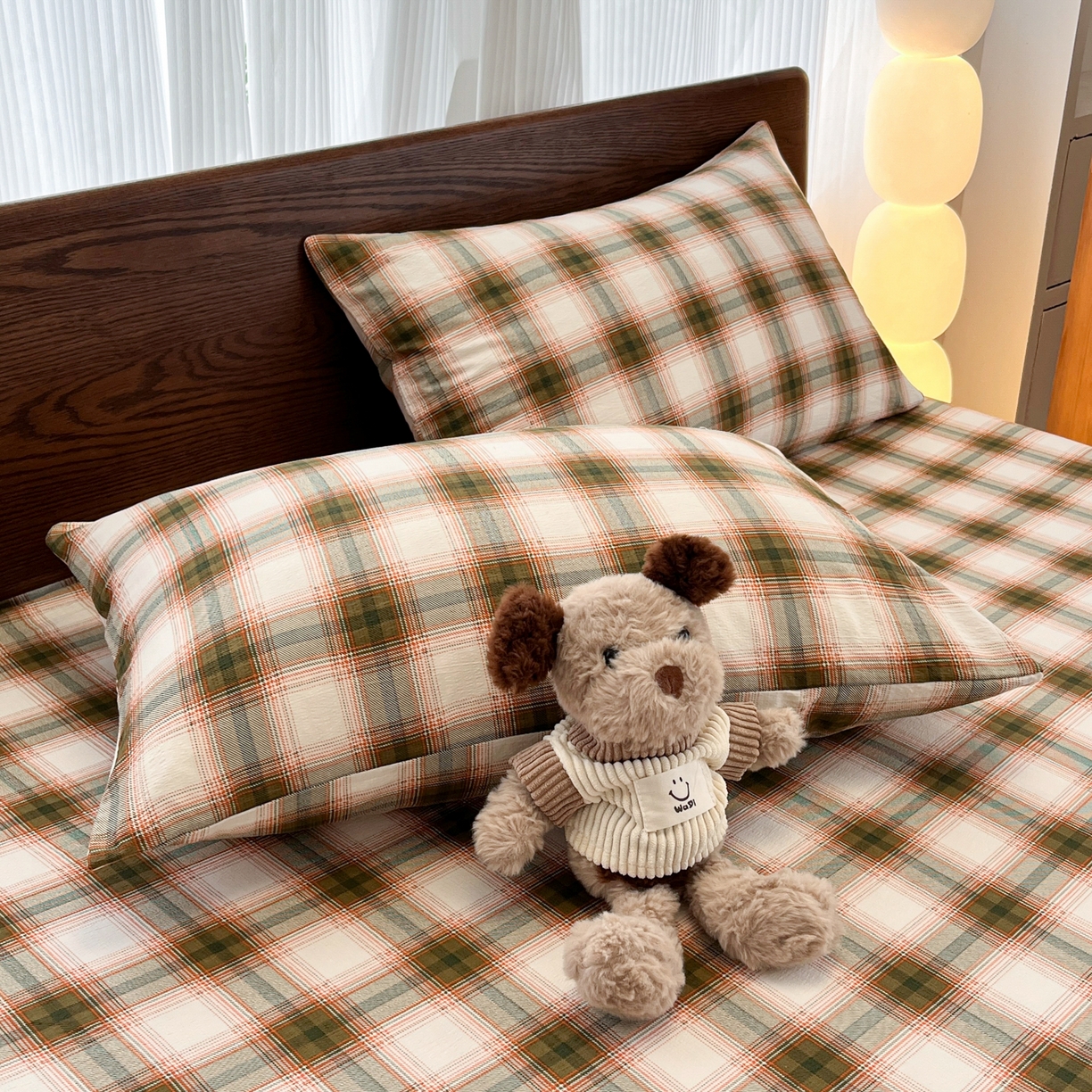 91家纺网 家纺一手货源 找家纺 （总）韩巢家纺 2025新款云感双层纱格子复古风单床笠