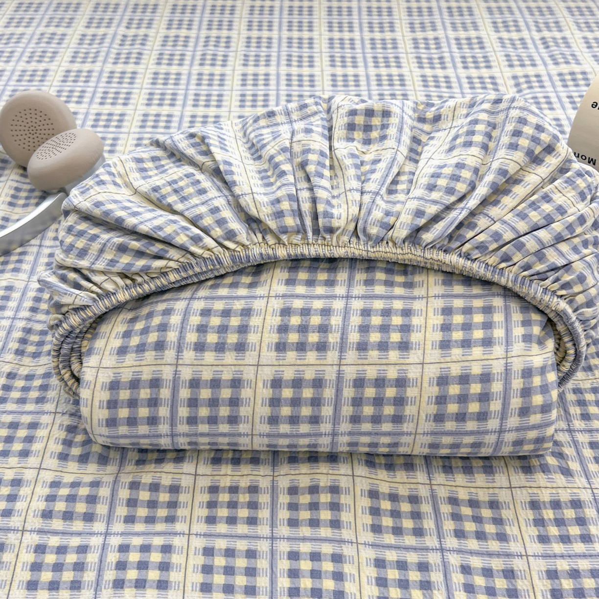 91家纺网 家纺一手货源 找家纺 韩巢家纺 2025新款云感双层纱格子复古风单床笠 银河