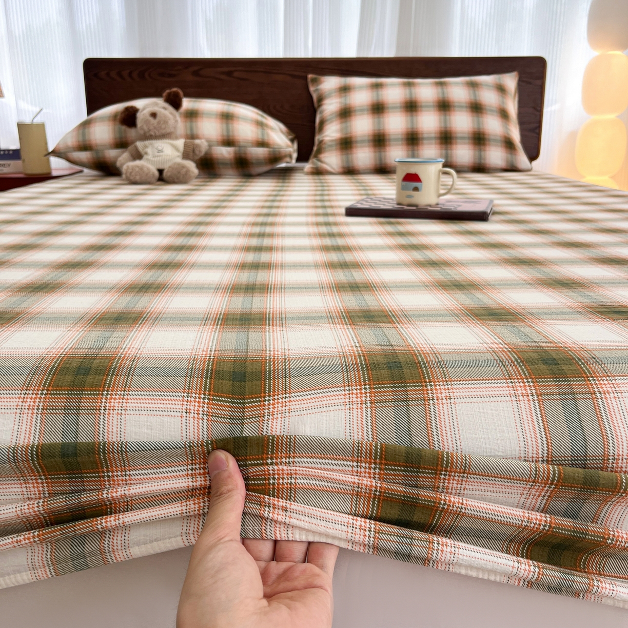 91家纺网 家纺一手货源 找家纺 （总）韩巢家纺 2025新款云感双层纱格子复古风单床笠