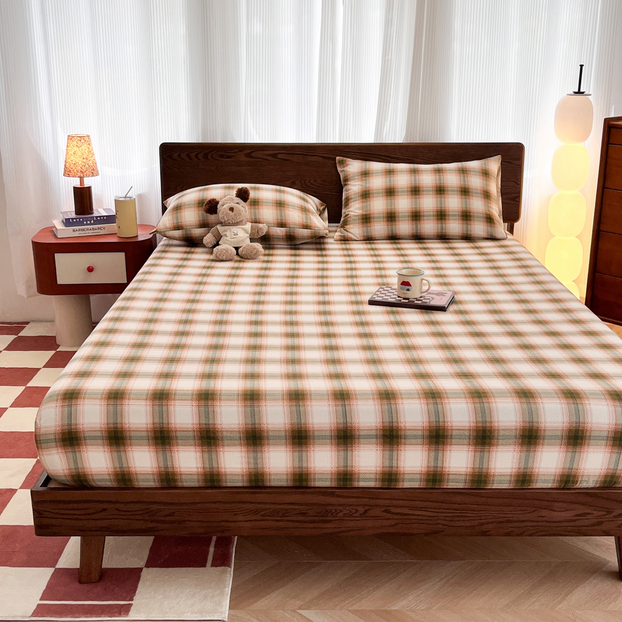 91家纺网 家纺一手货源 找家纺 韩巢家纺 2025新款云感双层纱格子复古风单床笠 葵野