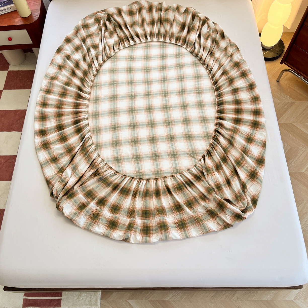 91家纺网 家纺一手货源 找家纺 韩巢家纺 2025新款云感双层纱格子复古风单床笠 葵野