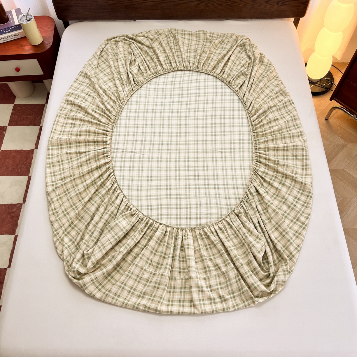 91家纺网 家纺一手货源 找家纺 韩巢家纺 2025新款云感双层纱格子复古风单床笠 松野