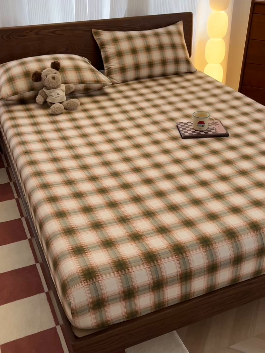 91家纺网 家纺一手货源 找家纺 （总）韩巢家纺 2025新款云感双层纱格子复古风单床笠