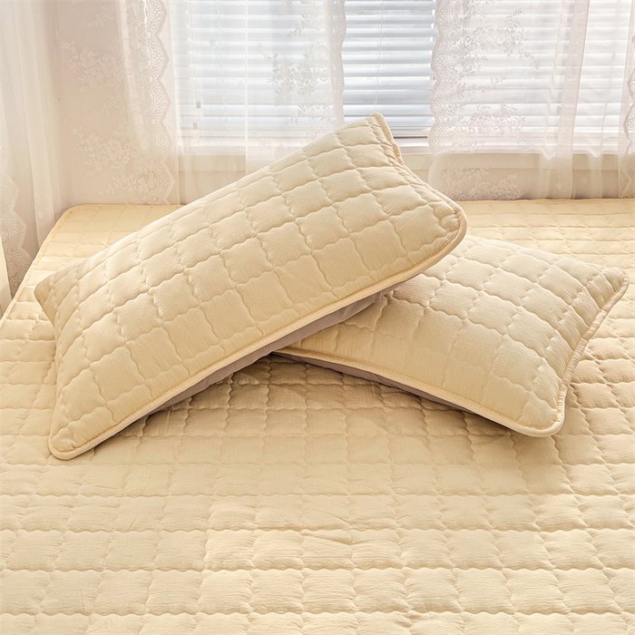 91家纺网 家纺一手货源 找家纺 梦舒羽 2025新款云感双层纱夹棉枕套宿舍单人枕芯套一对装加厚枕头套 奶酪黄