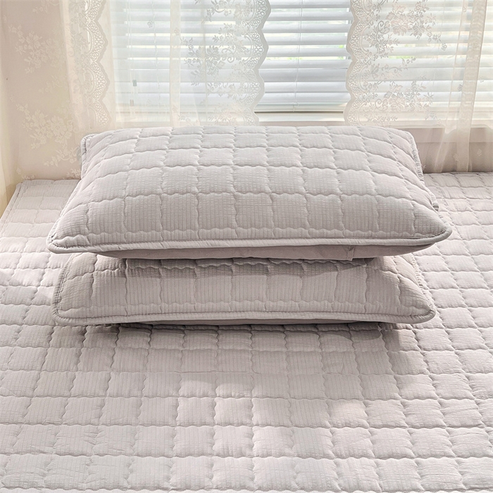 91家纺网 家纺一手货源 找家纺 梦舒羽 2025新款云感双层纱夹棉枕套宿舍单人枕芯套一对装加厚枕头套 梦境灰