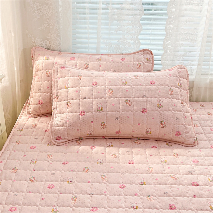 91家纺网 家纺一手货源 找家纺 梦舒羽 2025新款云感双层纱夹棉枕套宿舍单人枕芯套一对装加厚枕头套 花田小兔