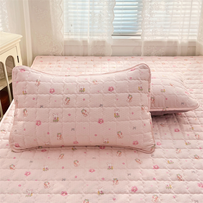 91家纺网 家纺一手货源 找家纺 梦舒羽 2025新款云感双层纱夹棉枕套宿舍单人枕芯套一对装加厚枕头套 花田小兔