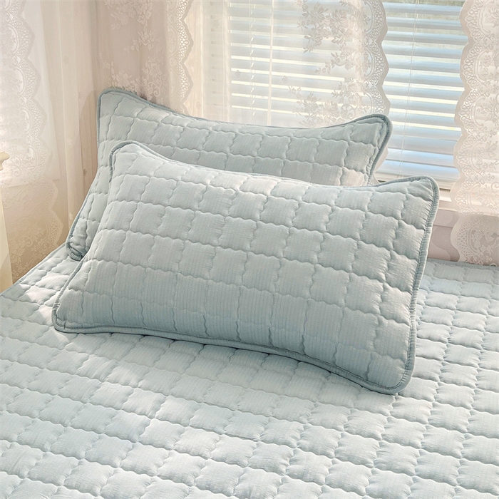 91家纺网 家纺一手货源 找家纺 梦舒羽 2025新款云感双层纱夹棉枕套宿舍单人枕芯套一对装加厚枕头套 夏日蓝