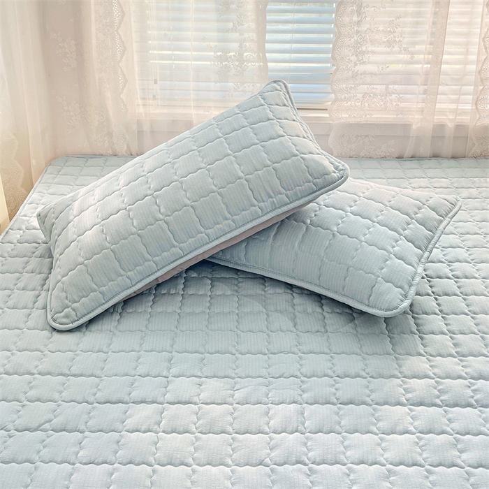 91家纺网 家纺一手货源 找家纺 梦舒羽 2025新款云感双层纱夹棉枕套宿舍单人枕芯套一对装加厚枕头套 夏日蓝