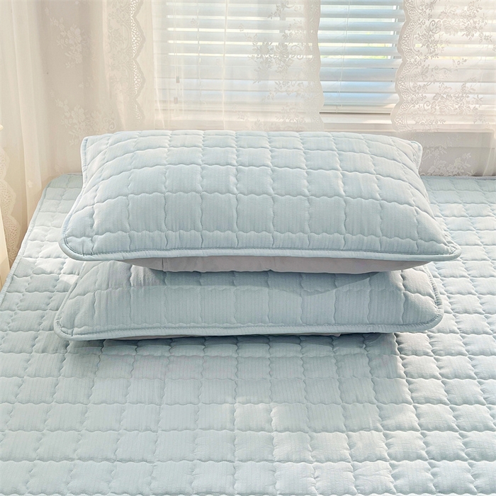 91家纺网 家纺一手货源 找家纺 梦舒羽 2025新款云感双层纱夹棉枕套宿舍单人枕芯套一对装加厚枕头套 夏日蓝