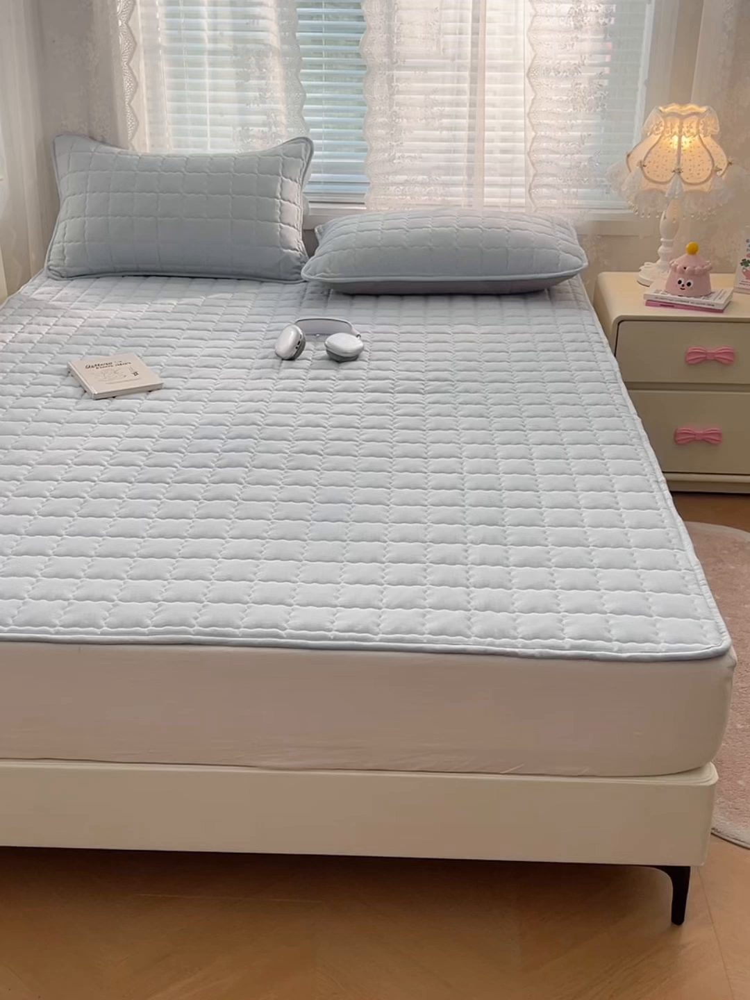 91家纺网 家纺一手货源 找家纺 梦舒羽 2025新款云感双层纱夹棉枕套宿舍单人枕芯套一对装加厚枕头套 夏日蓝