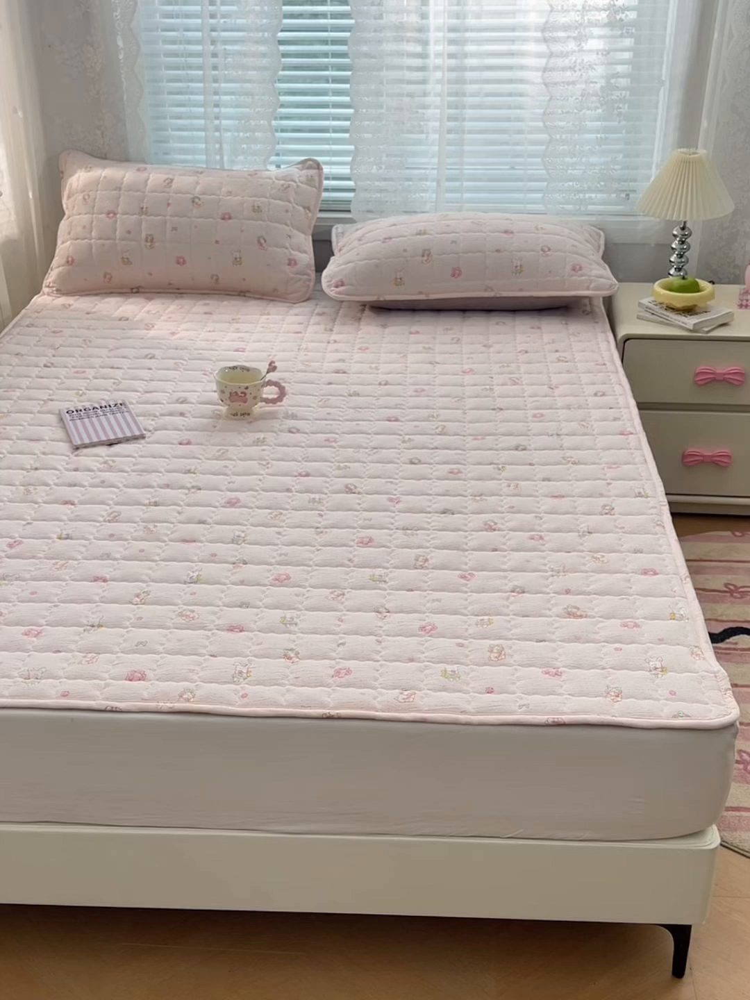 91家纺网 家纺一手货源 找家纺 梦舒羽 2025新款云感双层纱夹棉枕套宿舍单人枕芯套一对装加厚枕头套 花田小兔