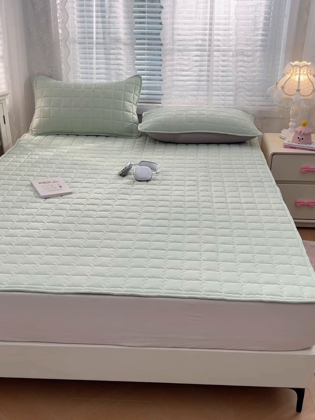 91家纺网 家纺一手货源 找家纺 梦舒羽 2025新款云感双层纱夹棉枕套宿舍单人枕芯套一对装加厚枕头套 抹茶绿