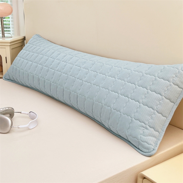 91家纺网 家纺一手货源 找家纺 梦舒羽 2025新款云感双层纱夹棉双人枕套情侣1.5m枕芯套1.8床加厚枕头套 夏日蓝