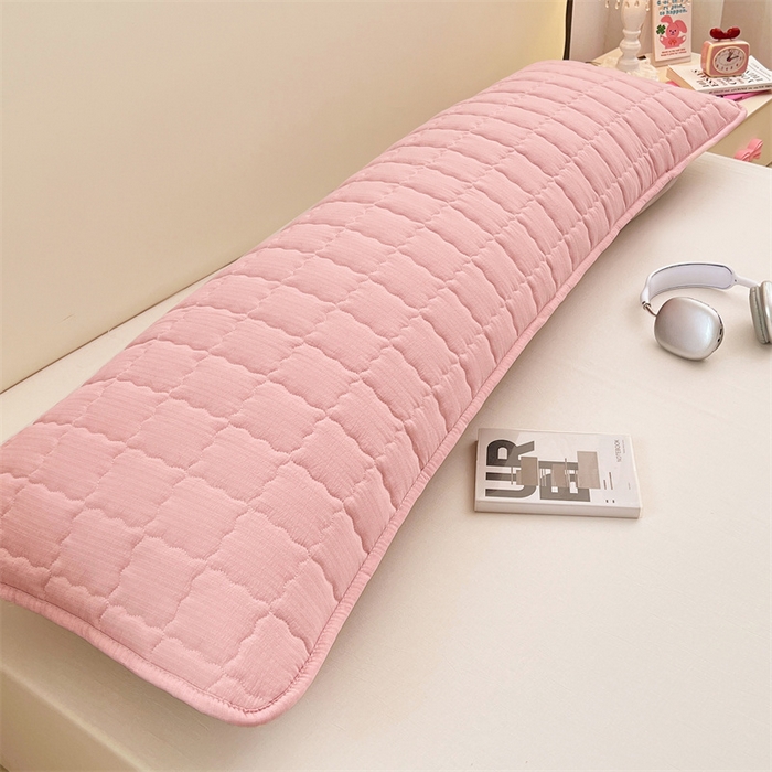 91家纺网 家纺一手货源 找家纺 梦舒羽 2025新款云感双层纱夹棉双人枕套情侣1.5m枕芯套1.8床加厚枕头套 告白粉