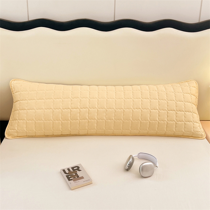 91家纺网 家纺一手货源 找家纺 梦舒羽 2025新款云感双层纱夹棉双人枕套情侣1.5m枕芯套1.8床加厚枕头套 奶酪黄