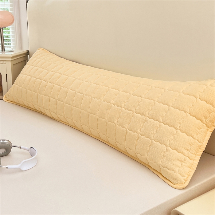 91家纺网 家纺一手货源 找家纺 梦舒羽 2025新款云感双层纱夹棉双人枕套情侣1.5m枕芯套1.8床加厚枕头套 奶酪黄