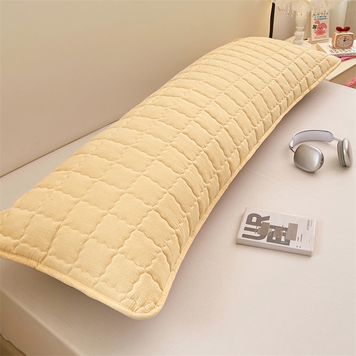 91家纺网 家纺一手货源 找家纺 梦舒羽 2025新款云感双层纱夹棉双人枕套情侣1.5m枕芯套1.8床加厚枕头套 奶酪黄