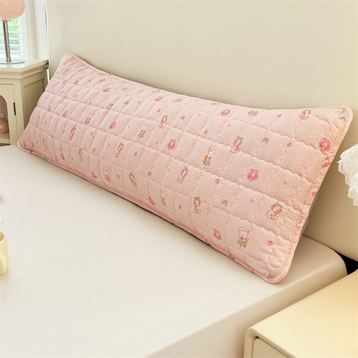 91家纺网 家纺一手货源 找家纺 梦舒羽 2025新款云感双层纱夹棉双人枕套情侣1.5m枕芯套1.8床加厚枕头套 花田小兔