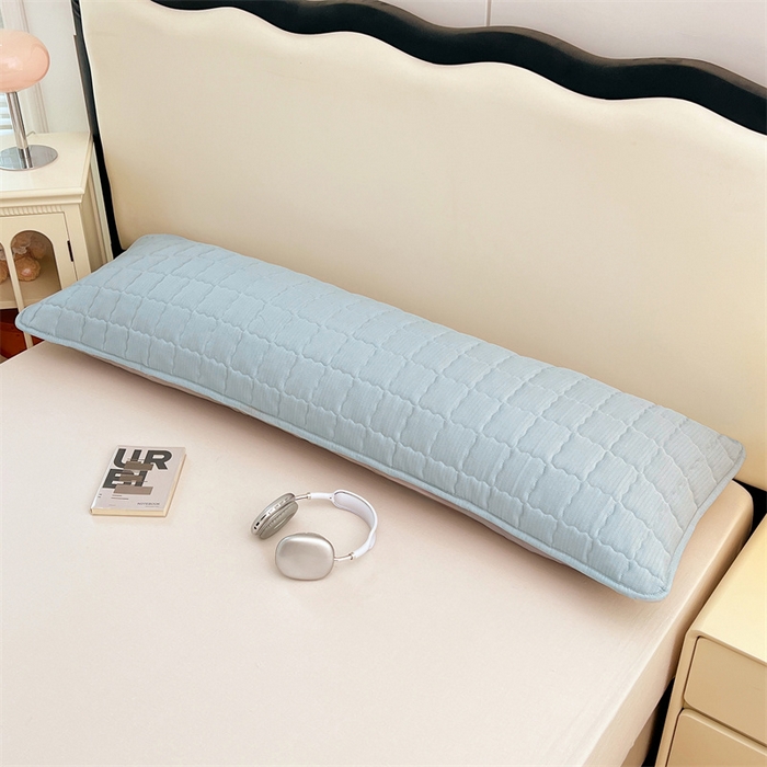 91家纺网 家纺一手货源 找家纺 梦舒羽 2025新款云感双层纱夹棉双人枕套情侣1.5m枕芯套1.8床加厚枕头套 夏日蓝