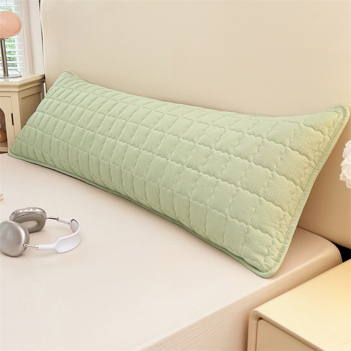 91家纺网 家纺一手货源 找家纺 梦舒羽 2025新款云感双层纱夹棉双人枕套情侣1.5m枕芯套1.8床加厚枕头套 抹茶绿