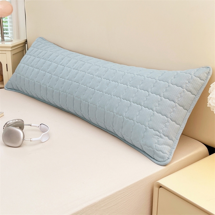 91家纺网 家纺一手货源 找家纺 梦舒羽 2025新款云感双层纱夹棉双人枕套情侣1.5m枕芯套1.8床加厚枕头套 夏日蓝