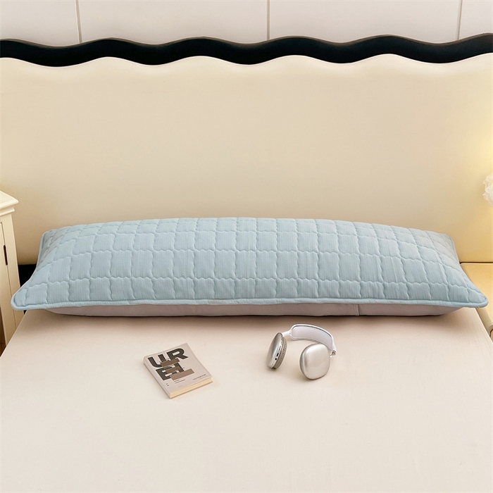 91家纺网 家纺一手货源 找家纺 梦舒羽 2025新款云感双层纱夹棉双人枕套情侣1.5m枕芯套1.8床加厚枕头套 夏日蓝