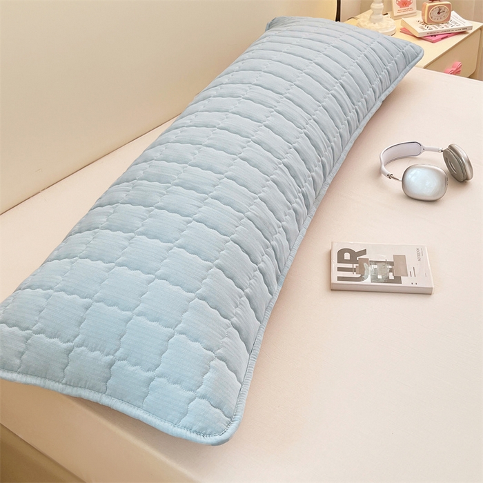 91家纺网 家纺一手货源 找家纺 梦舒羽 2025新款云感双层纱夹棉双人枕套情侣1.5m枕芯套1.8床加厚枕头套 夏日蓝