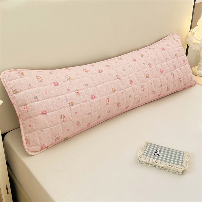 91家纺网 家纺一手货源 找家纺 梦舒羽 2025新款云感双层纱夹棉双人枕套情侣1.5m枕芯套1.8床加厚枕头套 花田小兔