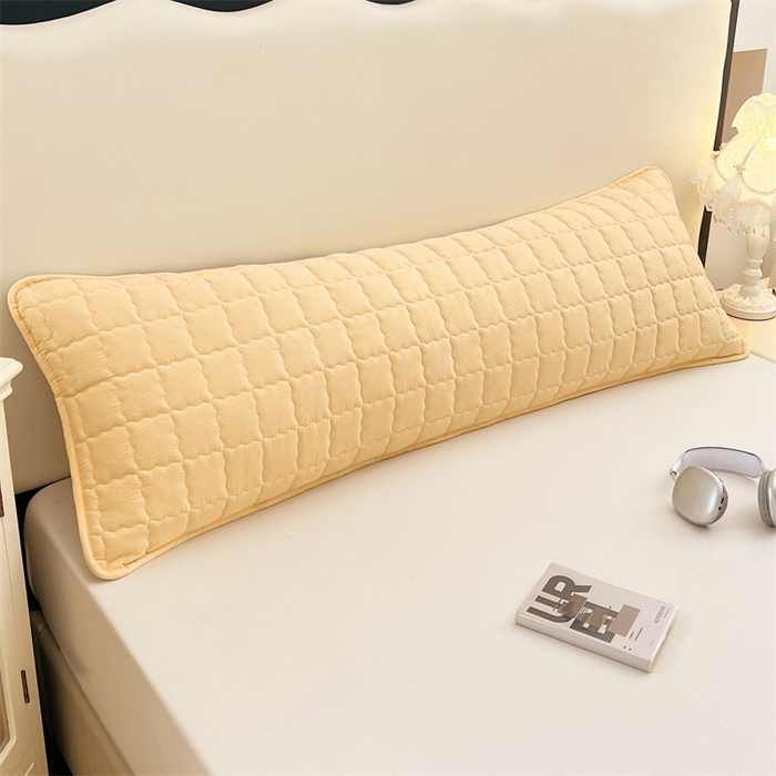 91家纺网 家纺一手货源 找家纺 梦舒羽 2025新款云感双层纱夹棉双人枕套情侣1.5m枕芯套1.8床加厚枕头套 奶酪黄