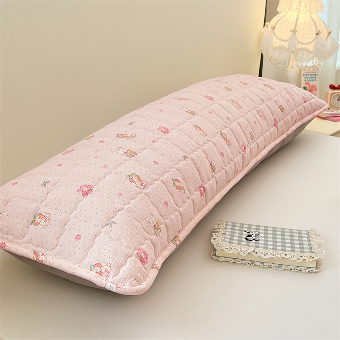 91家纺网 家纺一手货源 找家纺 梦舒羽 2025新款云感双层纱夹棉双人枕套情侣1.5m枕芯套1.8床加厚枕头套 花田小兔