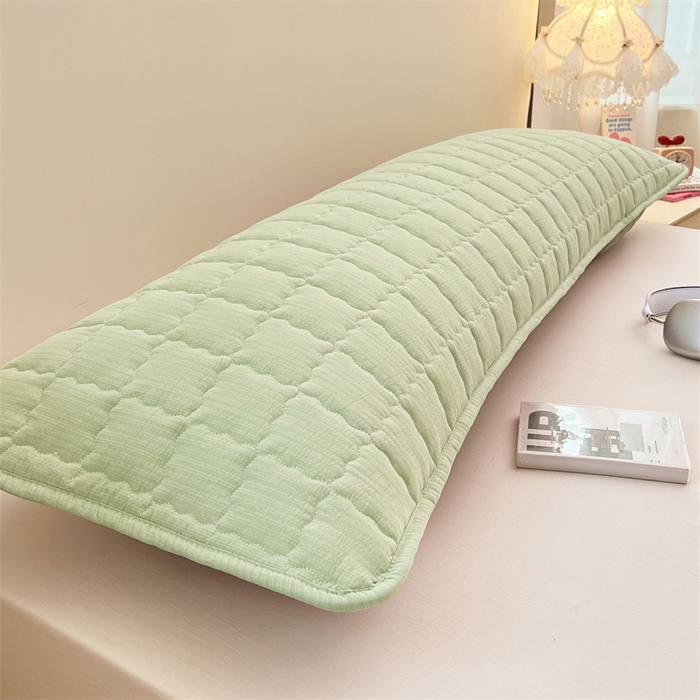 91家纺网 家纺一手货源 找家纺 梦舒羽 2025新款云感双层纱夹棉双人枕套情侣1.5m枕芯套1.8床加厚枕头套 抹茶绿