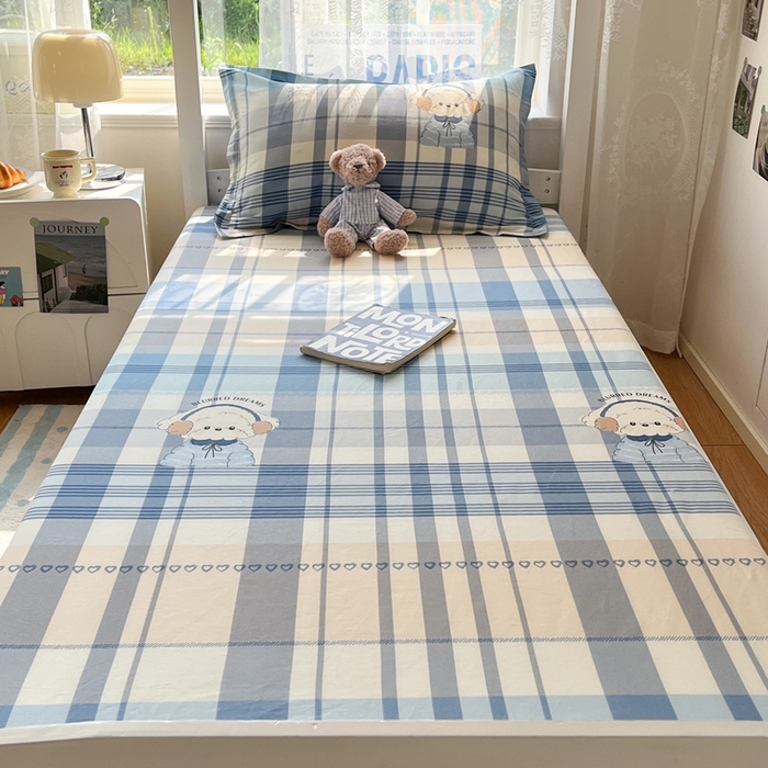 91家纺网 家纺一手货源 找家纺 莱通家纺 2025春夏新款12868纯棉印花学生单床笠 床笠单件（商家提供买家秀） 波比狗