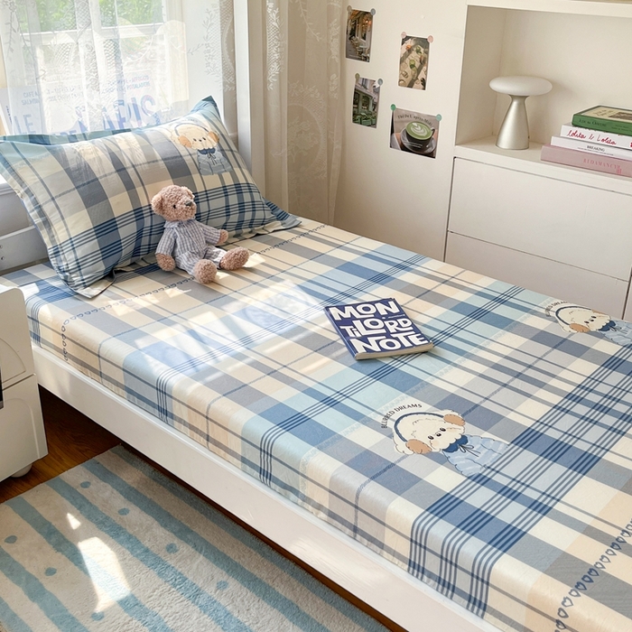 91家纺网 家纺一手货源 找家纺 莱通家纺 2025春夏新款12868纯棉印花学生单床笠 床笠单件（商家提供买家秀） 波比狗