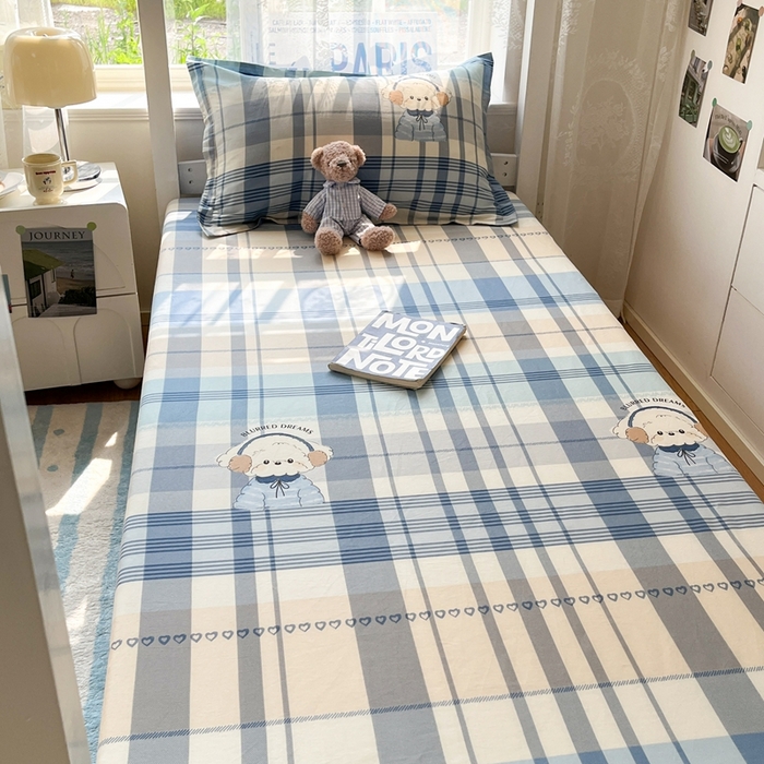 91家纺网 家纺一手货源 找家纺 莱通家纺 2025春夏新款12868纯棉印花学生单床笠 床笠单件（商家提供买家秀） 波比狗