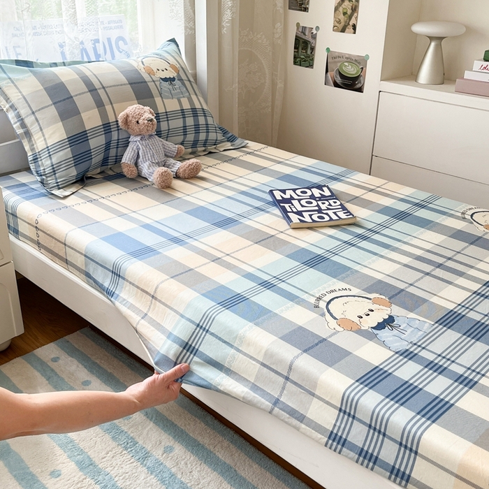 91家纺网 家纺一手货源 找家纺 莱通家纺 2025春夏新款12868纯棉印花学生单床笠 床笠单件（商家提供买家秀） 波比狗