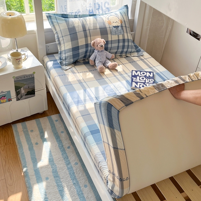 91家纺网 家纺一手货源 找家纺 莱通家纺 2025春夏新款12868纯棉印花学生单床笠 床笠单件（商家提供买家秀） 波比狗