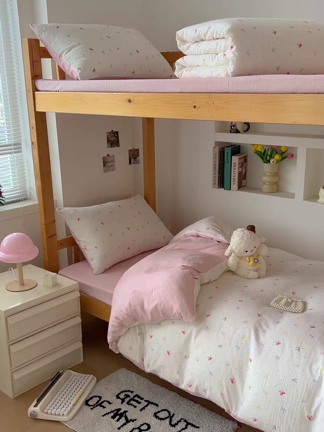 91家纺网 家纺一手货源 找家纺 名兮家居 2025新款皱皱棉学生床宿舍上下铺三件套六件套 彩色蝴蝶结