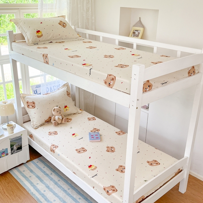 91家纺网 家纺一手货源 找家纺 莱通家纺 2025春夏新款12868纯棉印花学生单床笠 床笠单件（商家提供买家秀） 蛋糕熊