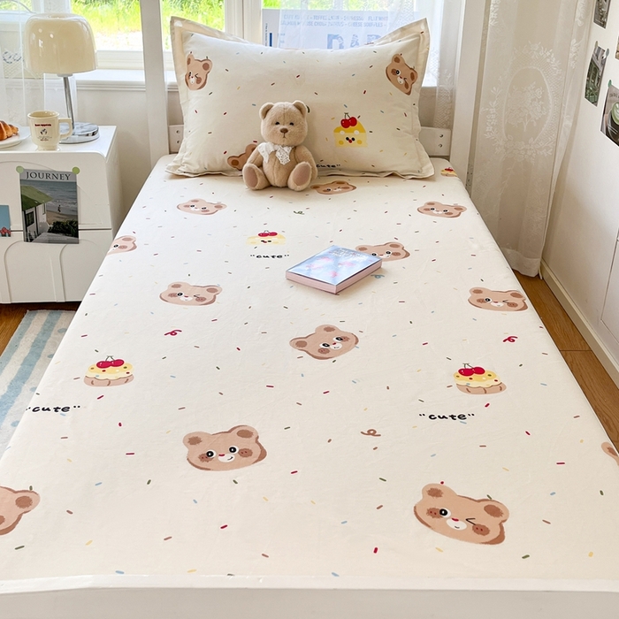 91家纺网 家纺一手货源 找家纺 莱通家纺 2025春夏新款12868纯棉印花学生单床笠 床笠单件（商家提供买家秀） 蛋糕熊