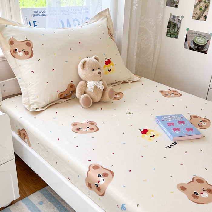 91家纺网 家纺一手货源 找家纺 莱通家纺 2025春夏新款12868纯棉印花学生单床笠 床笠单件（商家提供买家秀） 蛋糕熊
