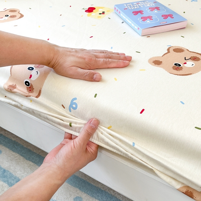 91家纺网 家纺一手货源 找家纺 莱通家纺 2025春夏新款12868纯棉印花学生单床笠 床笠单件（商家提供买家秀） 蛋糕熊