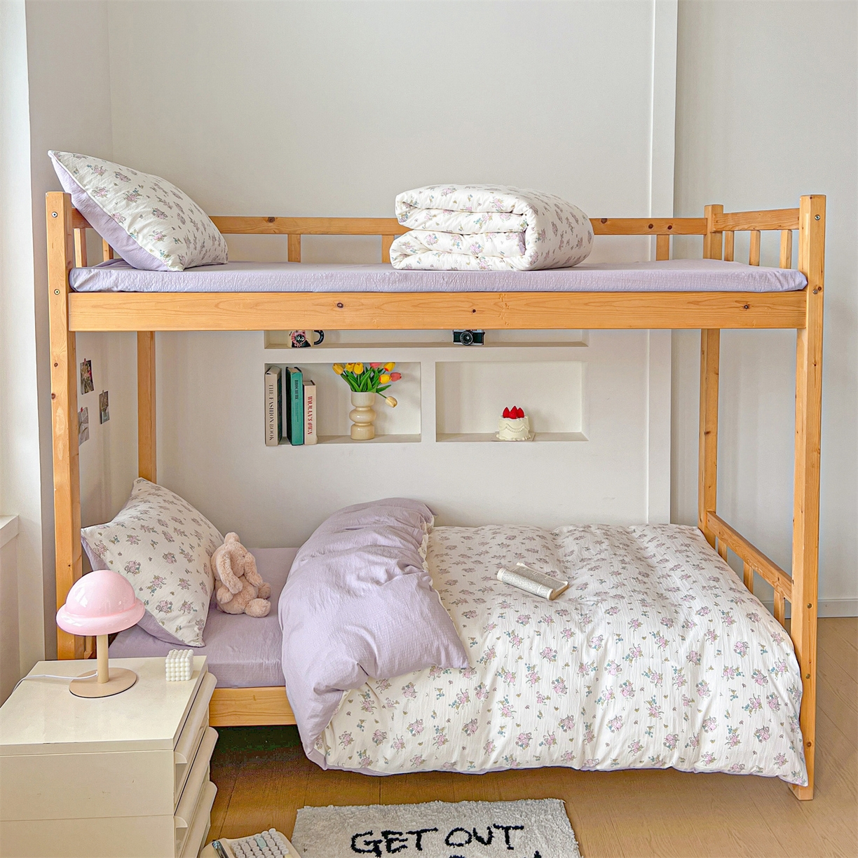 91家纺网 家纺一手货源 找家纺 名兮家居 2025新款皱皱棉学生床宿舍上下铺三件套六件套 花千朵