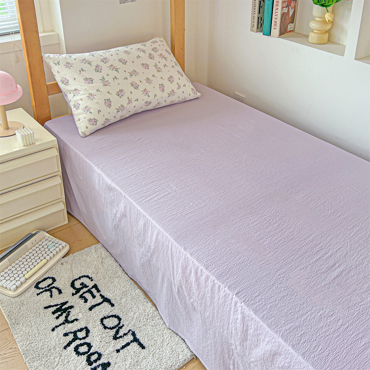 91家纺网 家纺一手货源 找家纺 名兮家居 2025新款皱皱棉学生床宿舍上下铺三件套六件套 花千朵