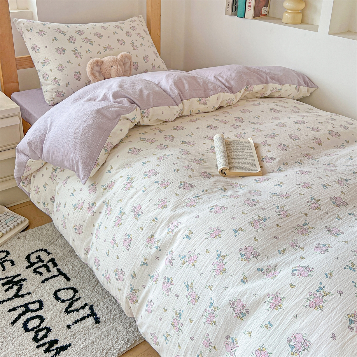 91家纺网 家纺一手货源 找家纺 名兮家居 2025新款皱皱棉学生床宿舍上下铺三件套六件套 花千朵